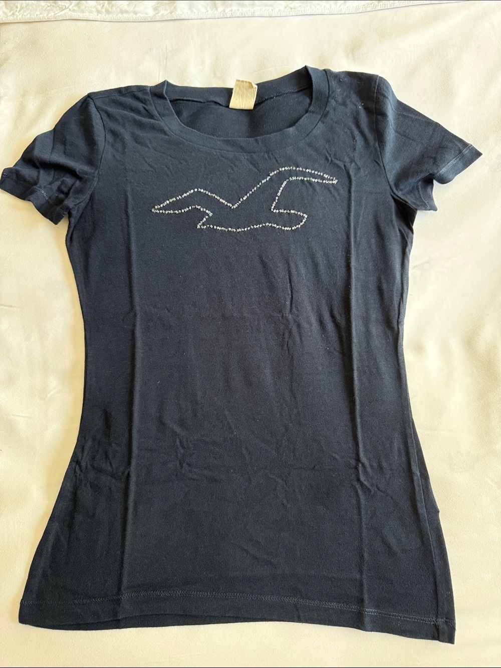Navy Women's Short-Sleeve Tee with Beaded Logo Detail